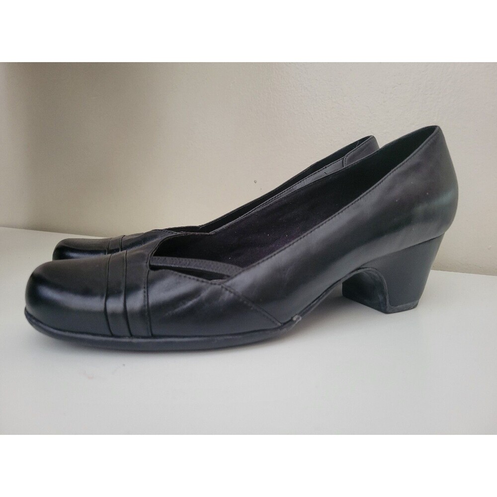 Clarks Womens Sugar Sky Classic Pump Heel Black Leather Slip On Cut Out 8.5
